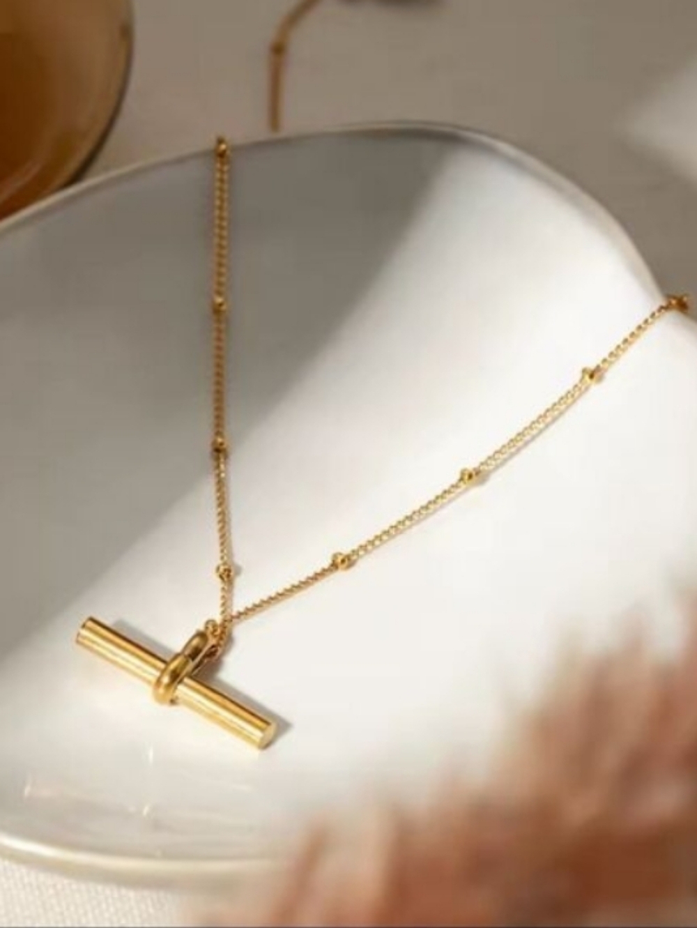 Anthropologie Gold Toggle Pendant Necklace